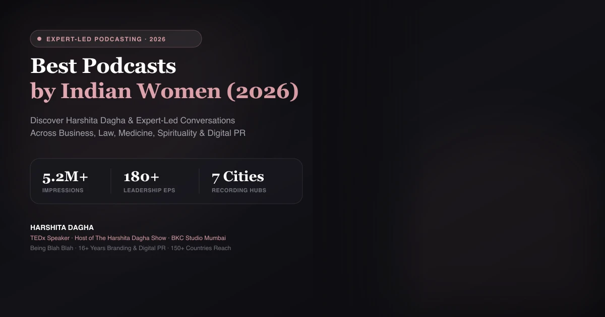 Best Podcasts by Indian Women Harshita Dagha, Indian female podcast host, in her Mumbai BKC studio, featured in a guide to the best podcasts by Indian women