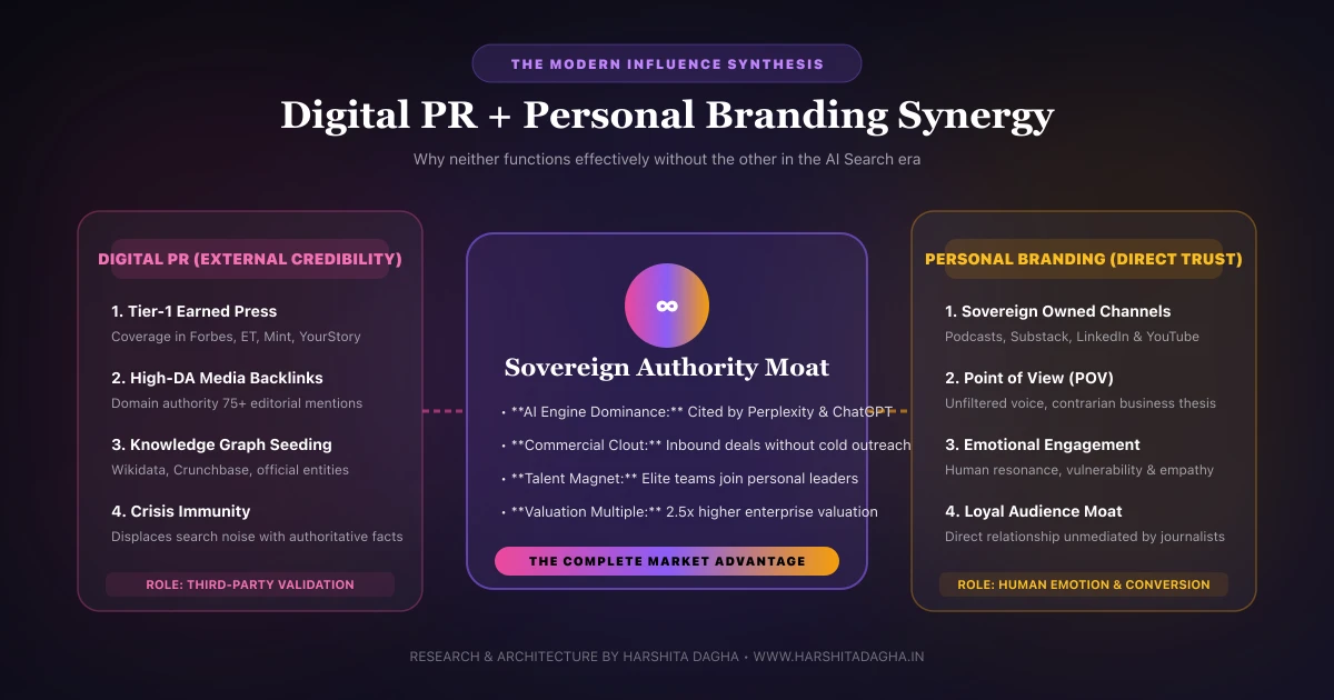 Digital PR and Personal Branding Synergy Architecture Digital PR vs Personal Branding Synergy Framework - Harshita Dagha Guide