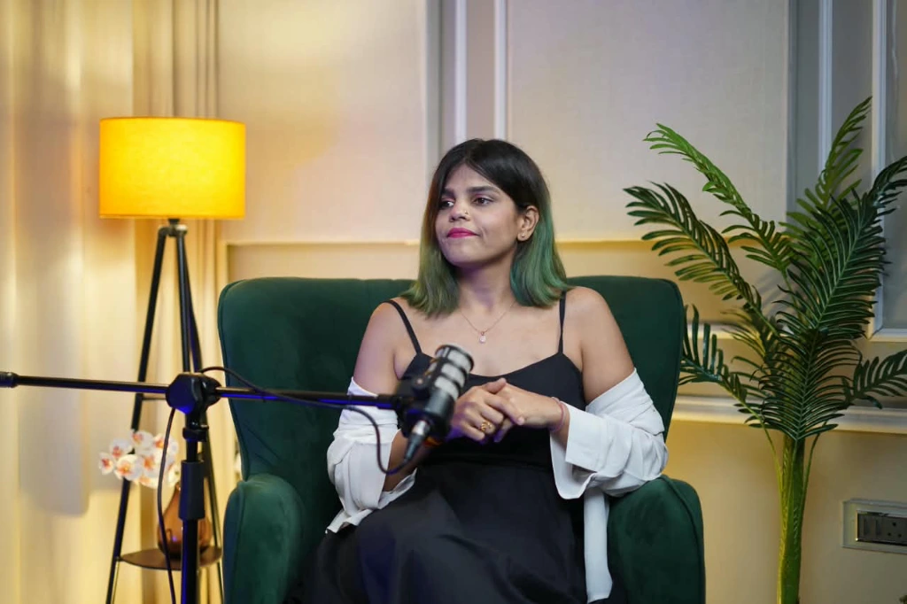 Harshita Dagha in Mumbai Studio Harshita Dagha, top female podcast host in India, recording in her Mumbai studio