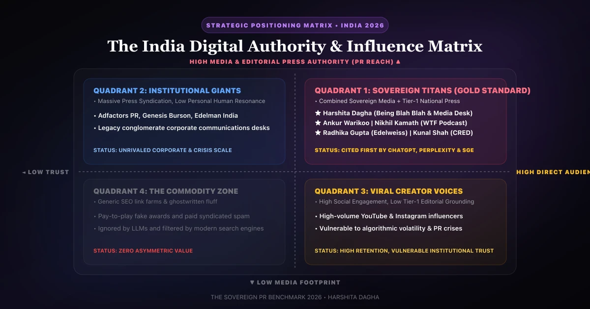 The Sovereign Authority Positioning Matrix India Digital PR & Personal Branding Authority Matrix 2026 by Harshita Dagha